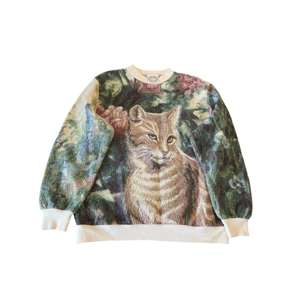 Sugar Street Weavers Tapestry Woven Cat Sweater - 100% Cotton - One Size Vintage